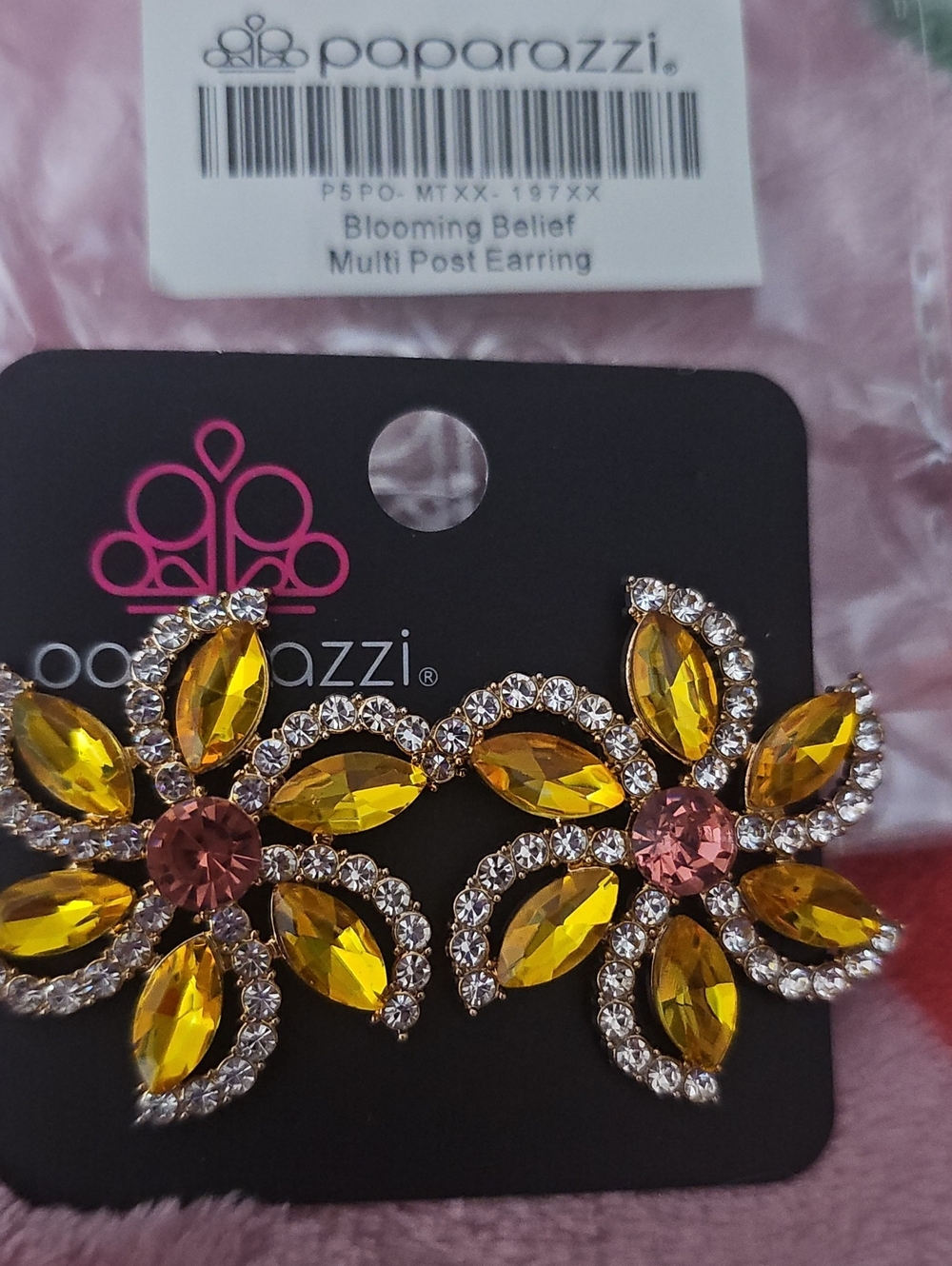 paparazzi Yellow and Pink Crystal Floral Brooch Set